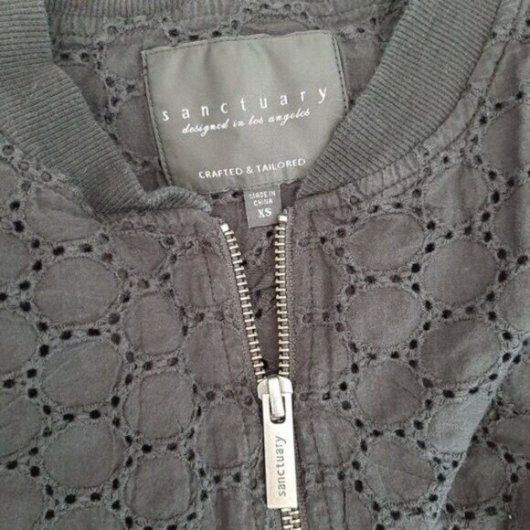 SANCTUARY 100% Cotton Bomber Eyelet Jacket Black Sz XS - Picture 8 of 11